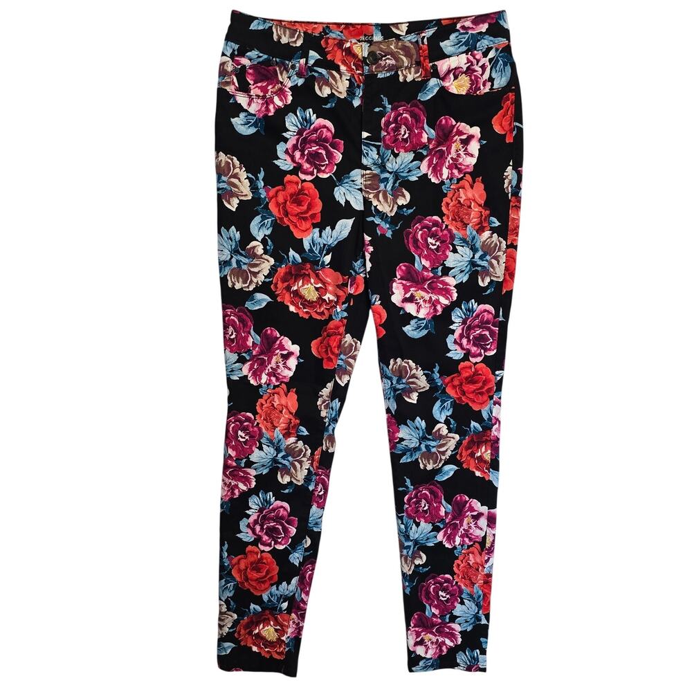 Chicos Jeggings Womens Size 6R Black Floral Print Mid Rise Skinny Stretch Casual